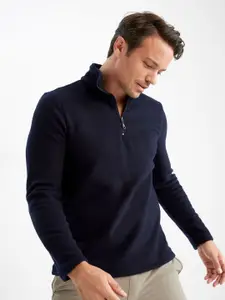 DeFacto Men Navy Blue Solid Sweatshirt