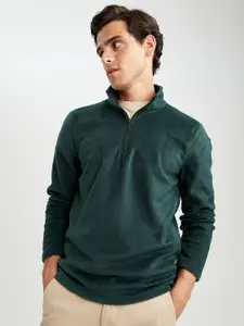 DeFacto Men Green Solid Polyester Long Sleeves Sweatshirt
