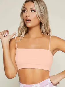 AAHWAN Women Peach Solid Bralette Crop Top