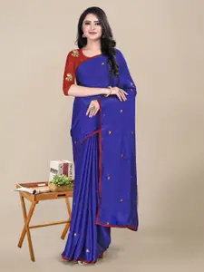 KALINI Blue & Red Floral Embroidered Pure Chiffon Saree