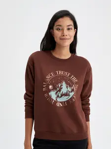 DeFacto DeFacto Women Plus SIze Brown Printed Sweatshirt
