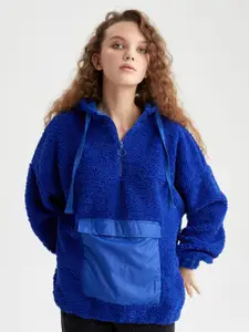 DeFacto Women Blue Hooded Sweatshirt