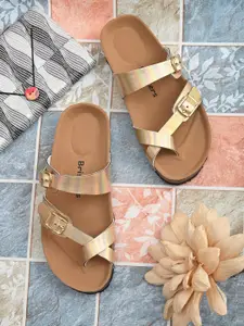 BRISKERS Gold-Toned & Brown Flats with Buckles