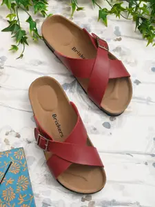 BRISKERS Women Red & Brown Comfort Sandals