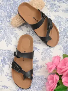 BRISKERS Women Black & Brown Comfort Sandals