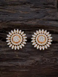Kushal's Fashion Jewellery White & Gold-Plated Floral Studs Earrings