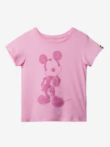 The Souled Store Girls Pink Mickey Mouse Printed Cotton T-shirt