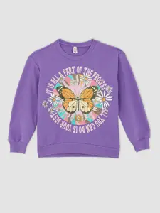DeFacto Girls Purple Printed Sweatshirt