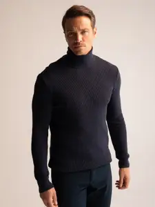 DeFacto Men Navy Blue Ribbed Pullover