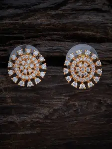 Kushal's Fashion Jewellery White & Gold-Plated Cubic Zirconia Circular Studs Earrings