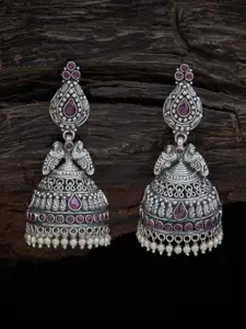 Kushal's Fashion Jewellery Kushal's Fashion Jewellery Red & Rhodium Plated Classic Jhumkas Earrings