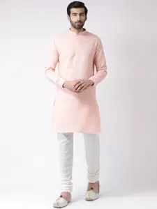 KISAH Men Pink Solid Kurta with Churidar