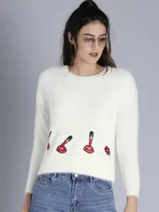 Kook N Keech Women Off-White Self-Design Pullover Sweater