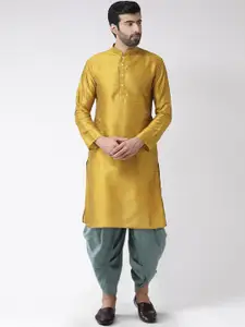 KISAH Men Yellow & Cream-Coloured Kurta with Dhoti Pants & Nehru Jacket