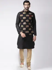 KISAH Men Black Kurta with Churidar With Jacket