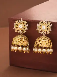 Voylla Women Gold-Toned Contemporary Jhumkas Earrings