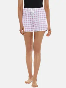 Dreamz by Pantaloons Women Pink & White Checked Lounge Shorts
