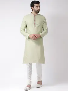 KISAH Men Green Solid Kurta with Churidar