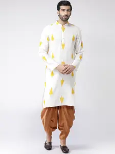 KISAH Men White Printed Kurta with Dhoti Pants