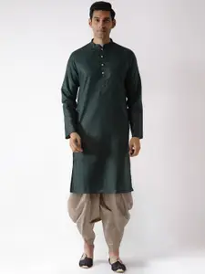KISAH Men Green Solid Straight Kurta With Dhoti Pants