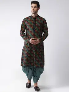 KISAH Men Printed Regular Fit Gundi Buttons Kurta Dhoti Set