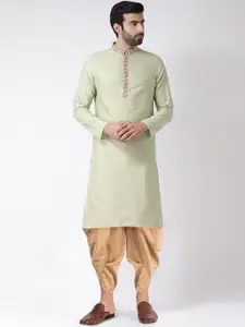 KISAH Men Green Solid Kurta with Dhoti Pants Set