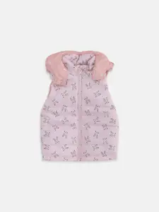 Pantaloons Baby Girls Pink & Black Printed Sweater Vest