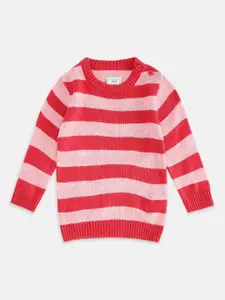 Pantaloons Baby Girls Pink & White Striped Pullover