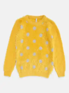Pantaloons Junior Girls Yellow & Grey Printed Pullover Sweater