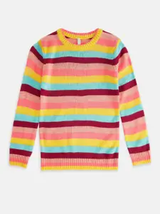 Pantaloons Junior Girls Blue & Yellow Striped Striped Acrylic Pullover Sweater