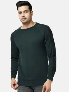 People Men Olive Green Cotton Pullover
