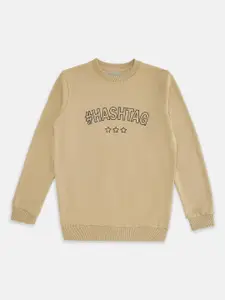 Pantaloons Junior Boys Beige Printed Round Neck Cotton Sweatshirt