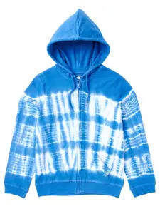 Cub McPaws Girls Blue & White Hooded Tie n Dye Printed Cotton Sweatshirt