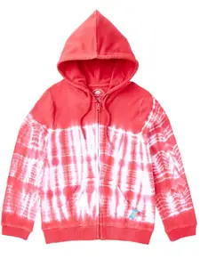 Cub McPaws Girls Pink & White Printed Hooded Cotton Sweatshirt