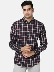 BYFORD by Pantaloons Men Navy Blue & White Slim Fit Windowpane Checked Casual Shirt