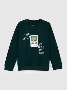 max Boys Green Printed Pure Cotton Pullover Sweatshirt