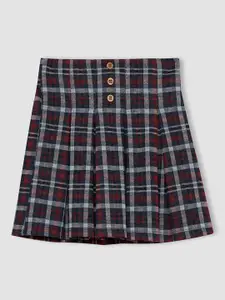 DeFacto Girls Navy Blue & Red Checked Mini Skirts
