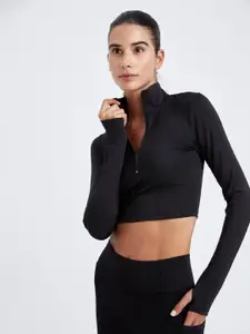 DeFacto Women Black High Neck Solid T-shirt