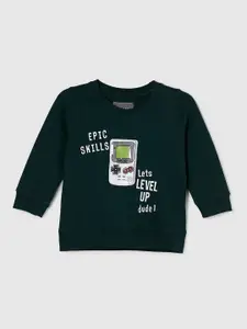 max Boys Green Printed Cotton Sweatshirt