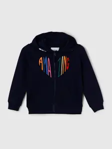 max Girls Navy Blue Hooded Cotton Sweatshirt