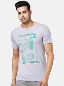 Urban Ranger by pantaloons Men Lavender & Green Printed Slim Fit T-shirt