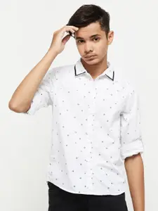 max Boys White Geometric Printed Pure Cotton Casual Shirt