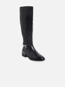ALDO Women Black Solid Leather Cowboy Boots