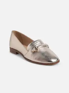 ALDO Women Silver-Toned Leather Loafers