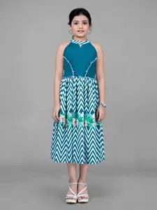 FASHION DREAM Teal Keyhole Neck Crepe Midi Dress