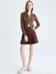 DeFacto Women Brown Solid Pleated Mini Skirt