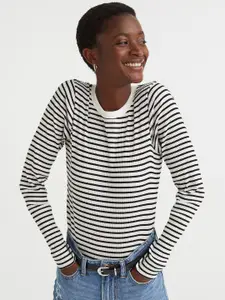 H&M Women Striped Round Neck Long Sleeves Top