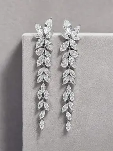 Yellow Chimes Silver-Toned & White Leaf Shaped Drop Earrings