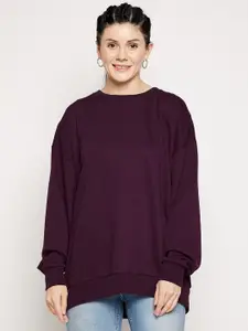 EDRIO Women Purple Oversized Sweatshirt