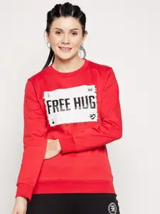 EDRIO Women Red Printed Cotton  Sweatshirt
